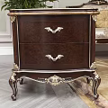 Classic Dark Wood Bedside Table With Two Drawers And Gold Carved Accents