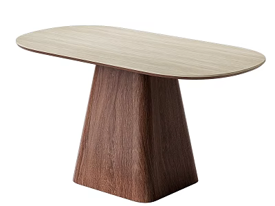 Modern Oval Wooden Dining Table With Light Wood Top And Unique Pyramid Base 3d model