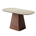Modern Oval Wooden Dining Table With Light Wood Top And Unique Pyramid Base