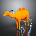 Low Poly Orange Camel Featuring Two Humps On Dark Background With Reflection 3d model