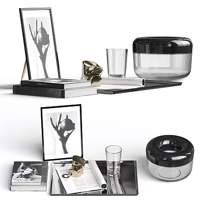 Modern Decorative Ornament Set With Framed Prints Glass Cup Sculpture Books Storage Jar 3d model