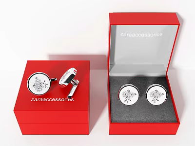 Zara Accessories Cufflinks In Red Boxes With Patterned Design And Elegant Packaging 3d model