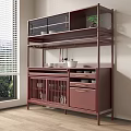 Dark Wooden Tea Cabinet With Glass Doors Drawers And Lattice Design In Room With Window