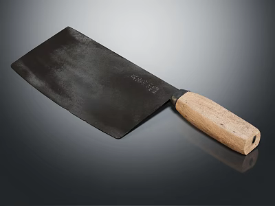 High Quality Kitchen Knife With Black Blade And Wooden Handle For Home Use 3d model
