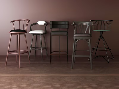 Stylish Modern Bar Stools With Various Designs And Colors In Wooden Floor Setting 3d model