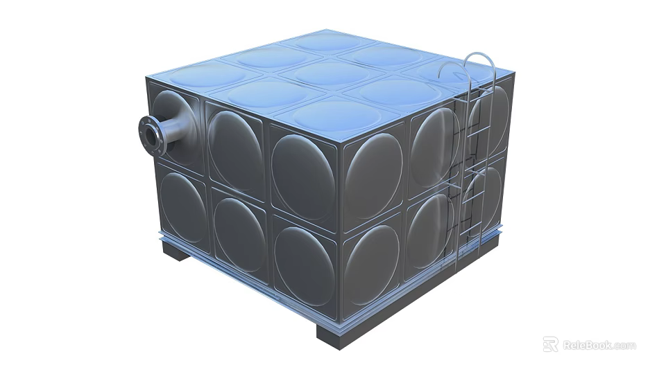 Industrial Water Tank With Square Structure Circular Panels And Ladder Access 3d model 
