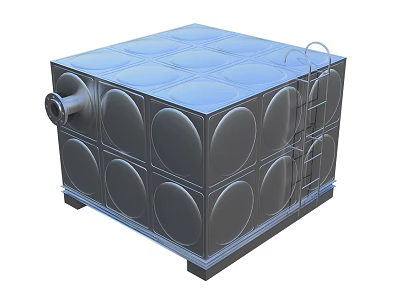 Industrial Water Tank With Square Structure Circular Panels And Ladder Access 3d model