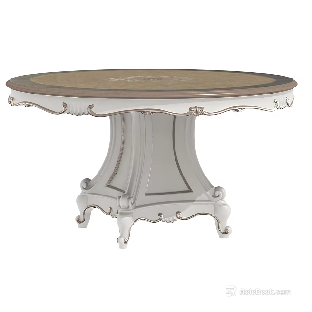 Classic Round Dining Table With Woven Top And White Carved Legs 3d model