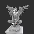 Winged Crouching Game Movie Character Statue With Menacing Fangs And Rock Base