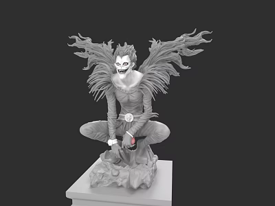 Winged Crouching Game Movie Character Statue With Menacing Fangs And Rock Base 3d model