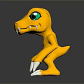 Yellow Creature Toy Figure With Green Eyes Sharp Teeth And White Claws 3d model