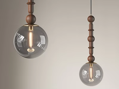 Modern Pendant Lights With Wooden Accents Gold Details And Clear Glass Globe Bulbs 3d model
