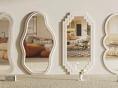 Decorative Mirrors With Unique Frame Designs Reflecting Cozy Living Room Furniture 3d model