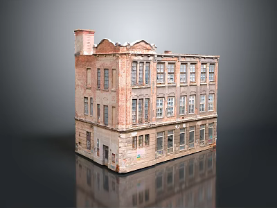 Vintage Red Brick Multi Story Building Model With Weathered Exterior And Windows 3d model