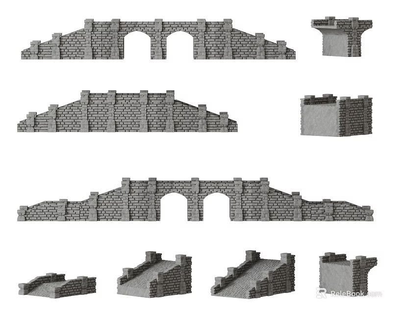 Stone Arch Bridge Architectural Structures Featuring Multiple Arches And Stone Piers 3d model