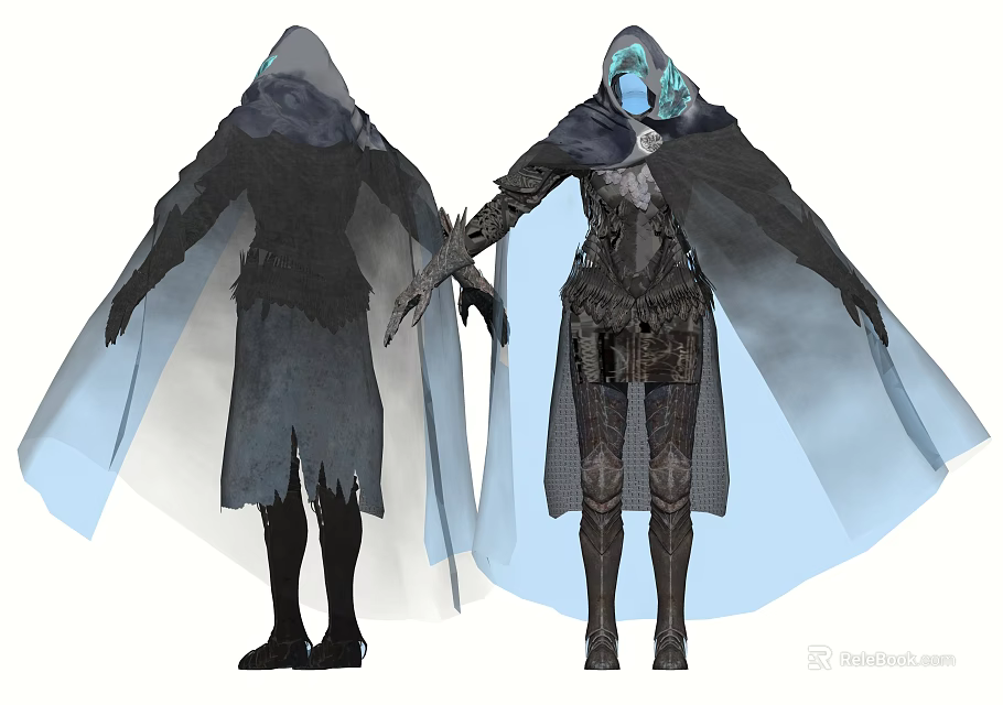 Hooded Game and Movie Character With Dark Cloak And Intricate Armor Design 3d model 