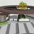 Modern Entrance Gate Design With Wooden Canopy Greenery Large Tree And White Sculpture