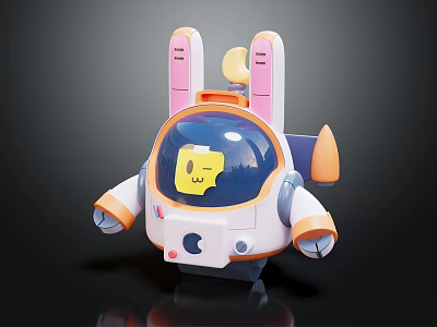 Cartoon Rabbit Shaped Robot Toy With Pink Ears Blue Visor And Yellow Smiley Face 3d model