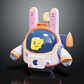 Cartoon Rabbit Shaped Robot Toy With Pink Ears Blue Visor And Yellow Smiley Face