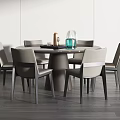 Modern Round Dining Table Set With Light Upholstered Chairs And Decorative Items 3d model