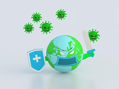 Medical Equipment With Shield Mask And Sword Protecting Earth From Green Viruses 3d model Medical Equipment With Shield Mask And Sword Protecting Earth From Green Viruses 3d model