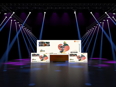 KIRIN SHOKUDO Brand Display on Stage with Bright Lighting and Promotional Signboards 3d model