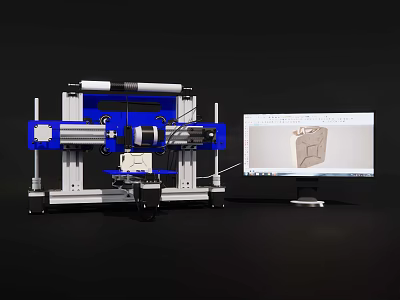 Advanced Industrial Equipment Featuring Automated Mechanical Arm Precision Control And Computer Monitoring Interface 3d model