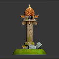 European Architecture Tower Featuring Dome Stone Structure Base Stone Decorations and Green Circular Platform 3d model
