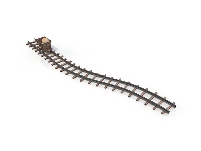 Toy Train Track Set With Curved Rails And Mini Wooden Car 3d model