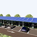Modern Solar Panel Covered Parking Lot With Electric Vehicle Charging Stations