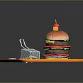 Giant Chicken Burger With Fries And Condiments On Orange Tray