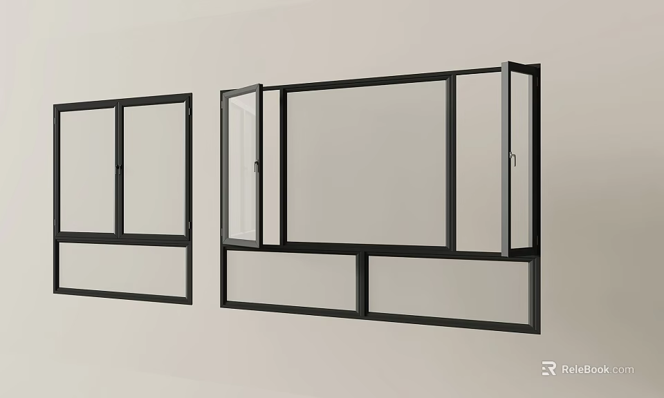 Modern Casement Window Design With Black Frame And Double Glazed Glass 3d model 