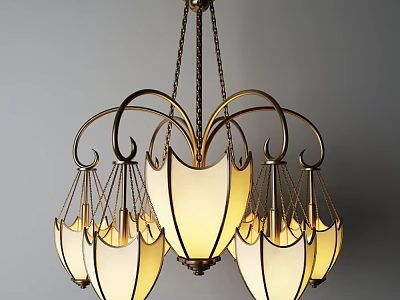 Elegant Vintage Chandelier With Golden Metal Frame And White Glass Shades For Home Lighting 3d model