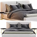 Modern Double Bed with Gray Bedding and Black Nightstands in Bedroom