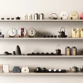 Elegant Tea Sets Display on Multiple Shelves with Traditional and Modern Designs 3d model