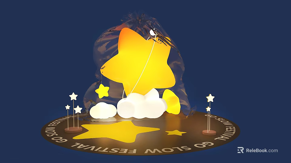 Illuminated Star Shaped Inflatable with Clouds and Small Stars for Go Slow Festival 3d model 