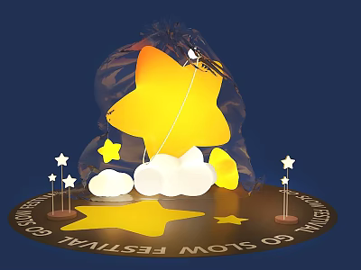 Illuminated Star Shaped Inflatable with Clouds and Small Stars for Go Slow Festival 3d model
