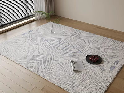 Elegant Modern Blue and White Square Rug with Geometric Pattern on Wooden Floor 3d model