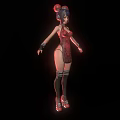 Stylish Female Character In Red Qipao With Hair Bun Black Stockings And High Heels