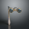 Scenic Landscape Reflected in Classic Binoculars with Wooden Handle and Metal Frame