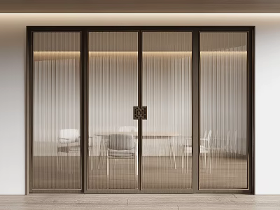 Modern Glass Sliding Doors With Sleek Metal Frame For Interior Dining Area Design 3d model