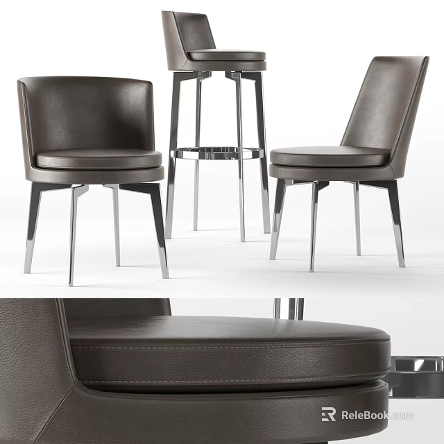 Modern Leather Bar Stools With Sleek Metal Frame And Rounded Seat Design 3d model 
