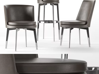 Modern Leather Bar Stools With Sleek Metal Frame And Rounded Seat Design 3d model