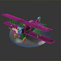 Green Biplane Model With Red Cross Symbols On Circular Base Gray Background 3d model