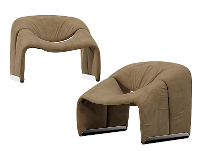Brown Velvet Single Sofa With Modern Design And Comfortable Seat Metal Legs 3d model