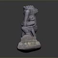 Ancient Stone Carved Human Figure Statue With Ornate Base Holding Staff
