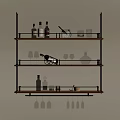 Three Tier Wine Rack With Wine Bottles Glasses Decanter And Hanging Glasses