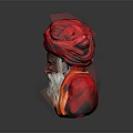 Portrait Of Elderly Man With Red Turban White Beard And Red Robe In Gray Background