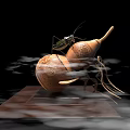 Gourd Shaped Decorative Ornament Set With Green Insect On Brown Base And Smoke Effect