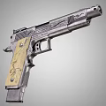 Intricately Engraved Silver Pistol Featuring Decorative Wooden Grip And Floral Patterns